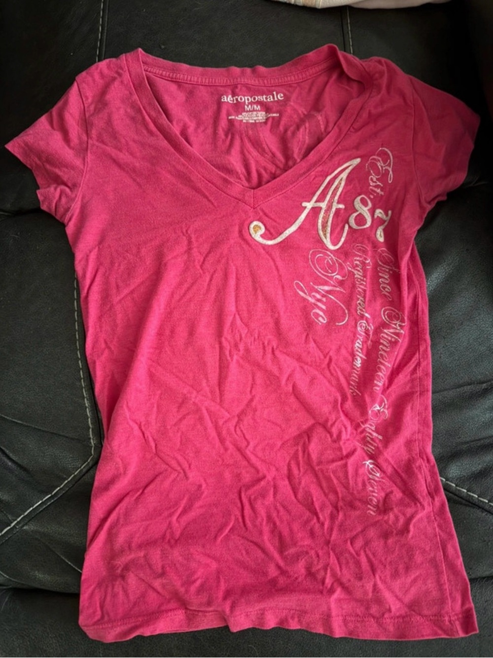 Aeropostale Hot Pink V-Neck Script Logo Tee